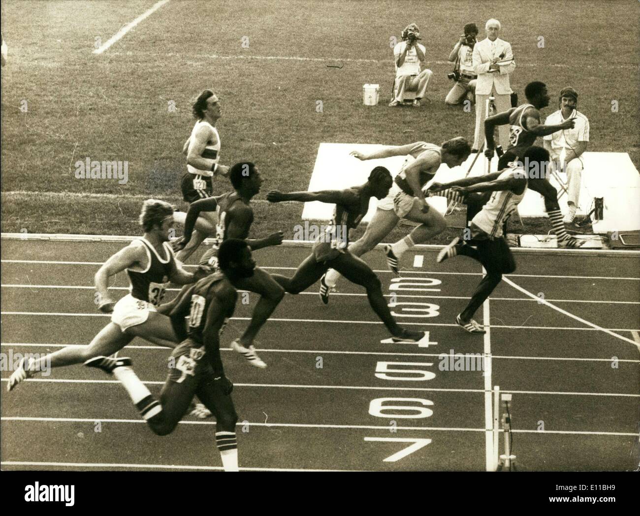 Jul. 26, 1976 - Gold: Hasely Crawford, Trinidad and Tobago Silver: Don Quarrie, Jamaica Bronze: Valeriy Borzov, Soviet Union Cr Stock Photo