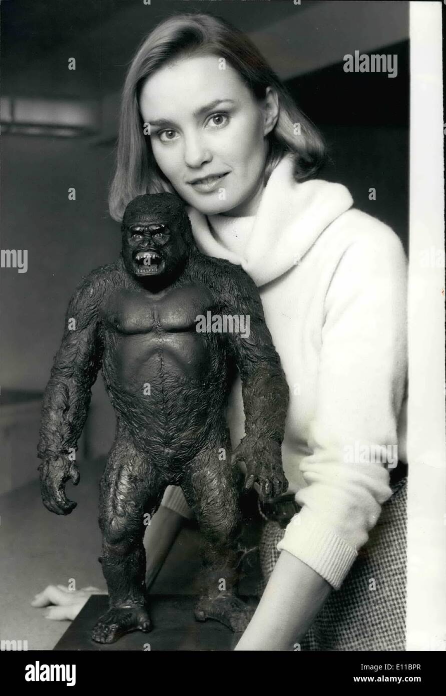 Dec. 12, 1976 - Reception For Jessica Lange - Star Of ''King Kong'': There was a reception today at the Savoy Hotel for King Kong's newest girl friend, Jessica Lange who plays the part in the film made famous by Fay Wray in the remake of King Kong. Jessica was Chosen for the part of Dawn from hundreds of eligible actresses. The Kong that looms on the screen is an ingenious 40-foot mechanical monster, weighing 6 1/2 tons, electronically controlled by a complex hydraulic system Stock Photo