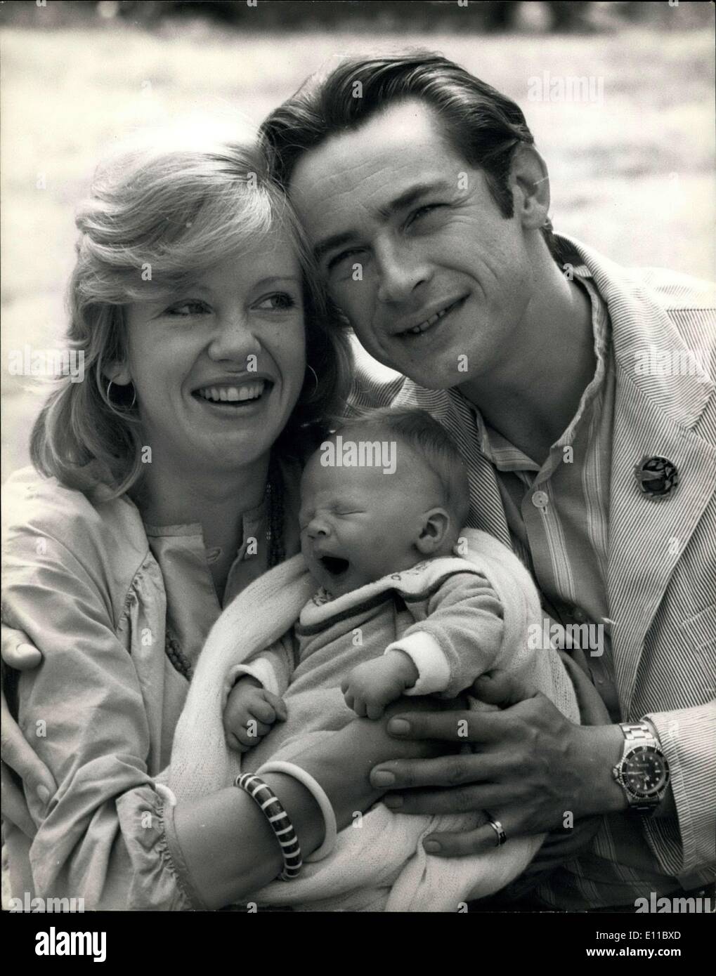 Aug. 11, 1976 - Actress Hayley Mills Introduces Her New Baby: Actress Hayley Mills, 30, who gave birth to an 8 lb. 13 oz baby boy on July 30th at the St. Theresa nursing home, Wimbledon, introduced her child to the press today. The baby's father, actor Leigh Lawson, 32, flew back from Munich to be present at the birth, but arrived after it was all over. The baby is to be named Jason. Actress Hayldy is still married to film producer, Roy Boulting, but has a changed her name to Lawson by deed poll Stock Photo