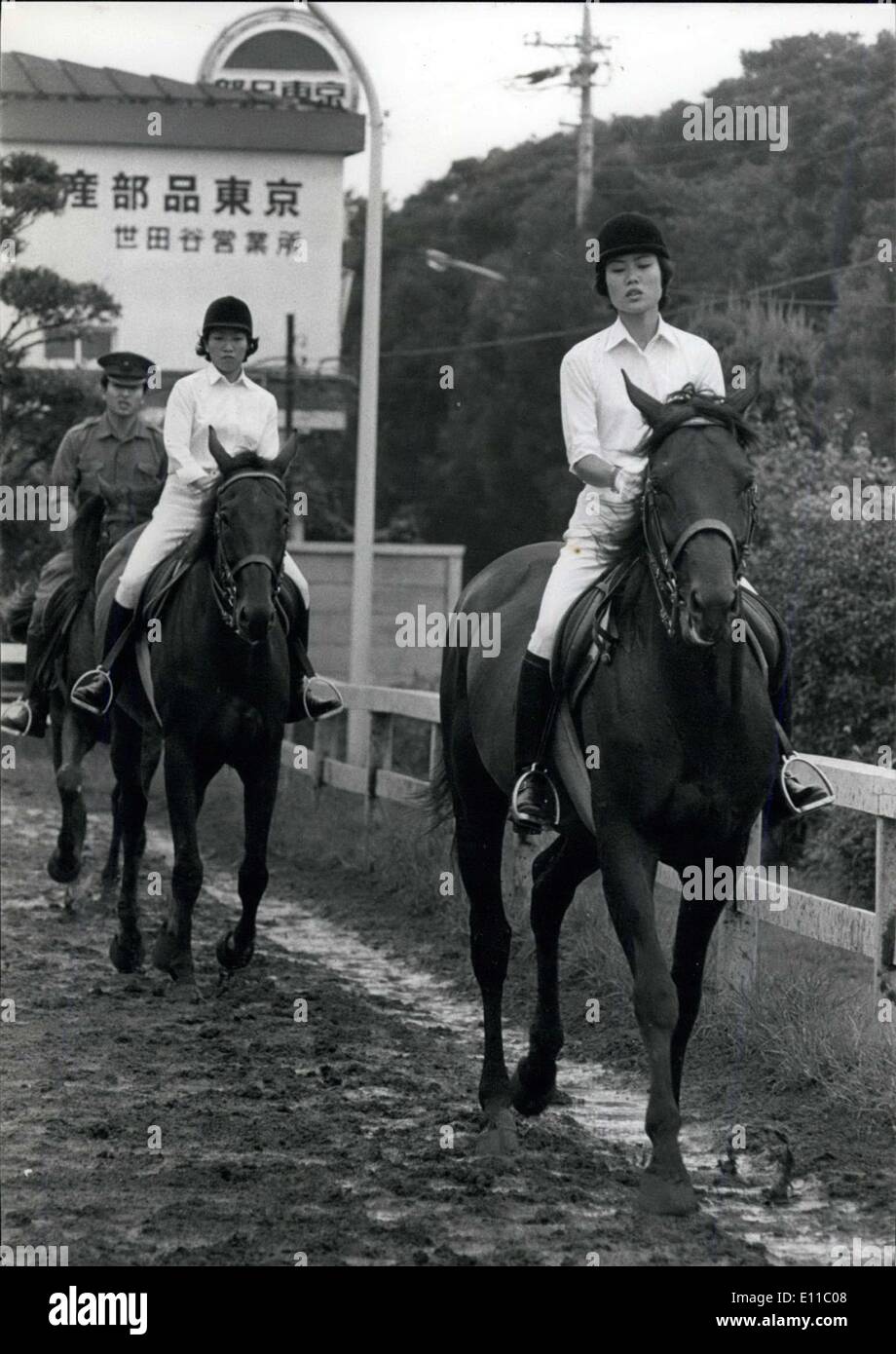 Sep. 07, 1976 - Tokyo To have Women Mounted Police: Women's ''lib'' appears to have made some progress in Japan where the Metropolitan Police in Tokyo are training two young policewomen to be mounted 'cops' at the government riding school in Setagaya, a district of Tokyo. The policewomen will commence their duties at the end of September, and will probably be assigned to control traffic from from the saddle at road crossings used by children going and coming from school. Tokyo police have 25 mounted officers, and 16 horses Stock Photo