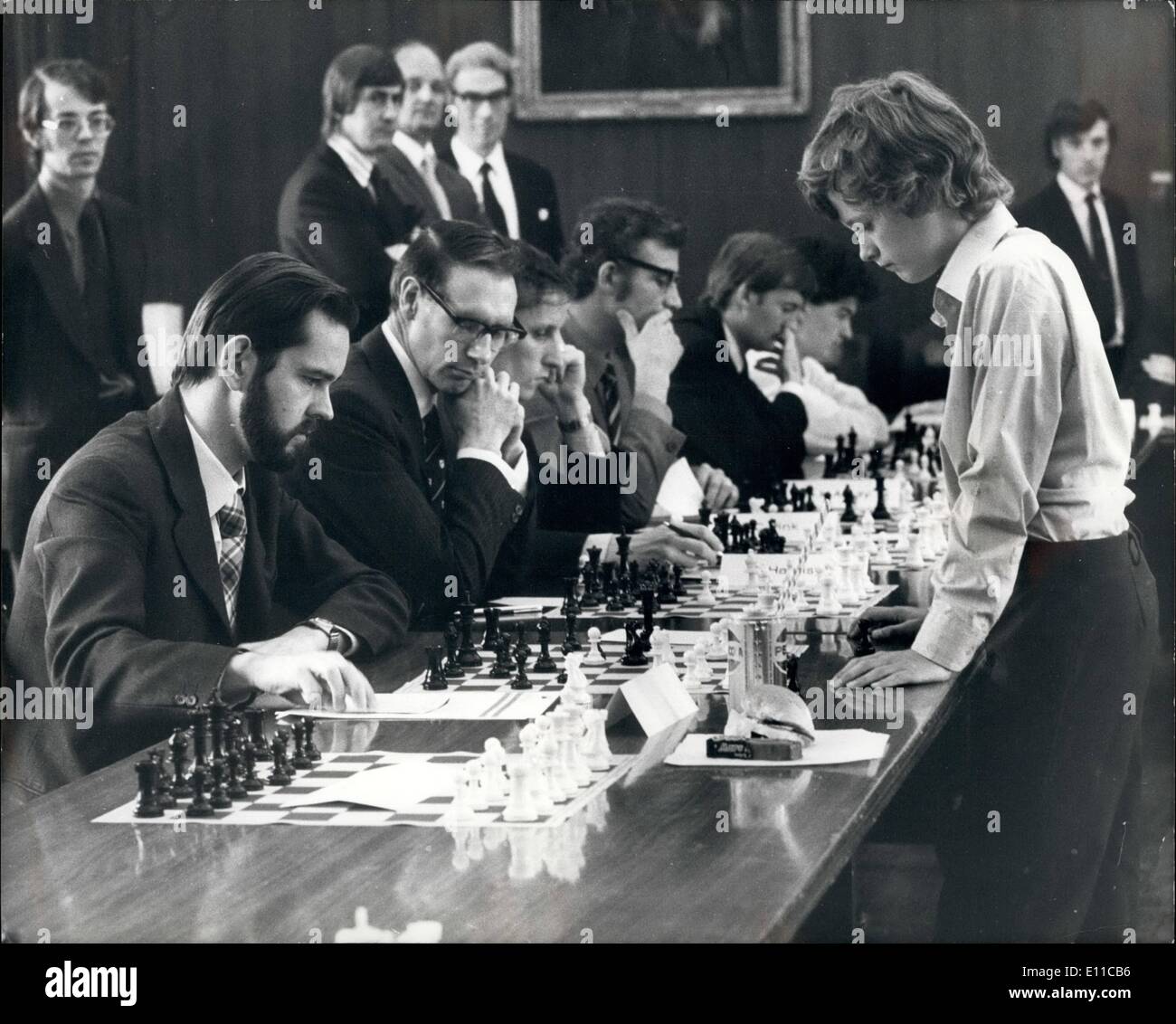 Sep. 09, 1976 - 13-Year-Old Chess Champion Challenges 20 Opponents: Julian Hodgson, the youngest-ever amateur chess champion, today challenged 20 invited opponents from the city and Fleet Street in a simultaneous match at the Livery Hall of the Guildhall in the City. Competitors in the match include representatives of banks, insurance components, the Stock Exchange, and National Newspapers. Juliana in one of the youngest British players to take on a large number of opponents at the some time Stock Photo
