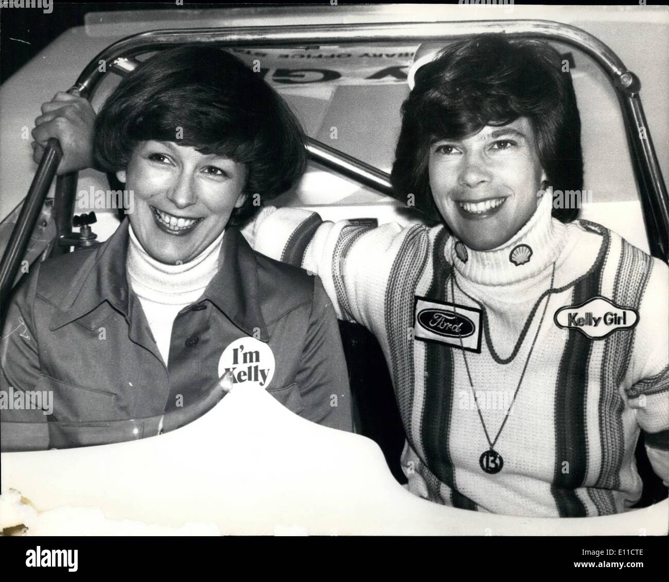 Mar. 03, 1977 - Divina and Julliette team up for this years sports car events: Divina Galica who will be the first British woman to take part in a Formula One motor race - in the race of Champions - at Brands hatch on March 20th, presented her understudy Juliette Slaughter for this years Sport car events at a press conference today. Photo shows Divina Galica right,and Juliette Slaughter seated in the kelly Girl Lois-Ford which they will race in the new Sports 2000 Championship this year. Stock Photo