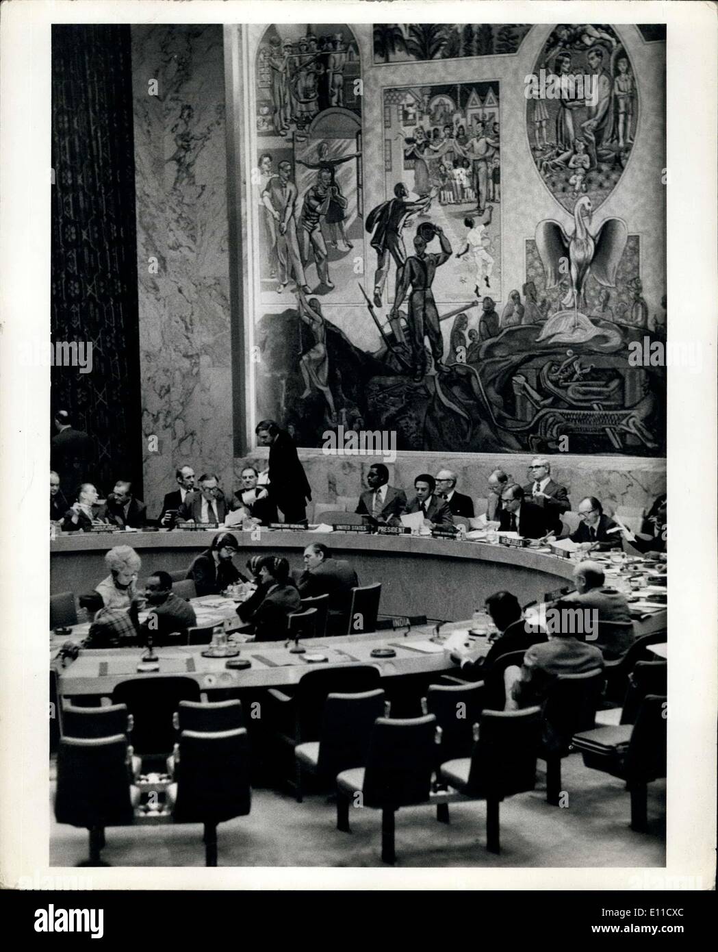 Mar. 24, 1977 - UN Security Council Meeting: March 24, 1977 on the problem of South Africa - President of the Security Council during March 1977 is Ambassador Andrew Young Stock Photo