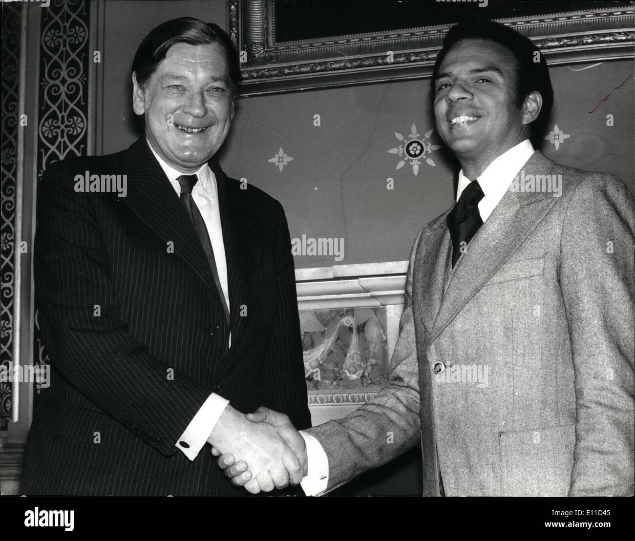Feb. 02, 1977 - Andrew Young United States Ambassador to the U.N. Calls on the Foreign Secretary at the Foreign Office. The new Stock Photo
