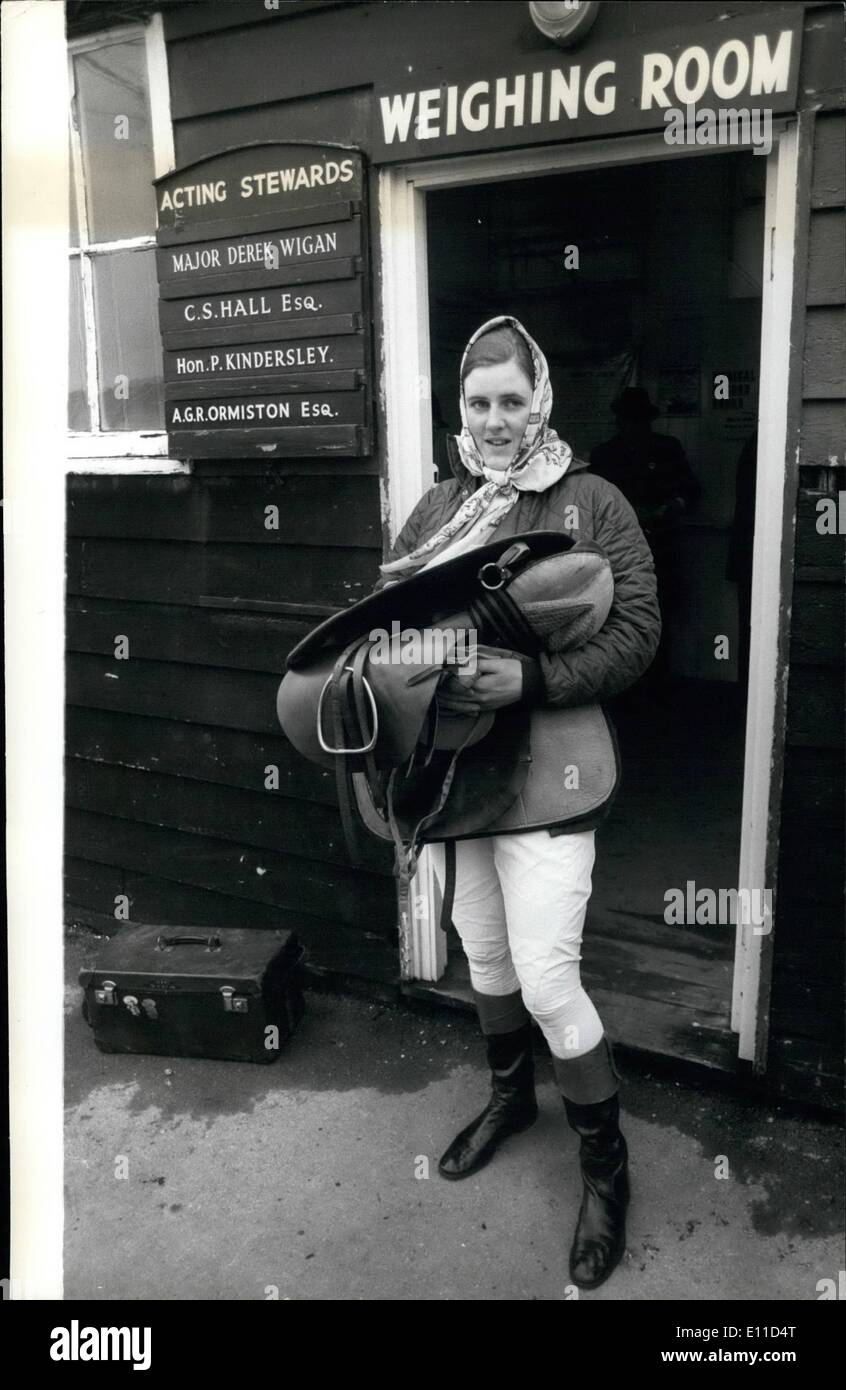 Feb. 02, 1977 - First women to ride in the Grand National at Liverpool next month: 21 year old Charlotte Brew, is meeting great Stock Photo
