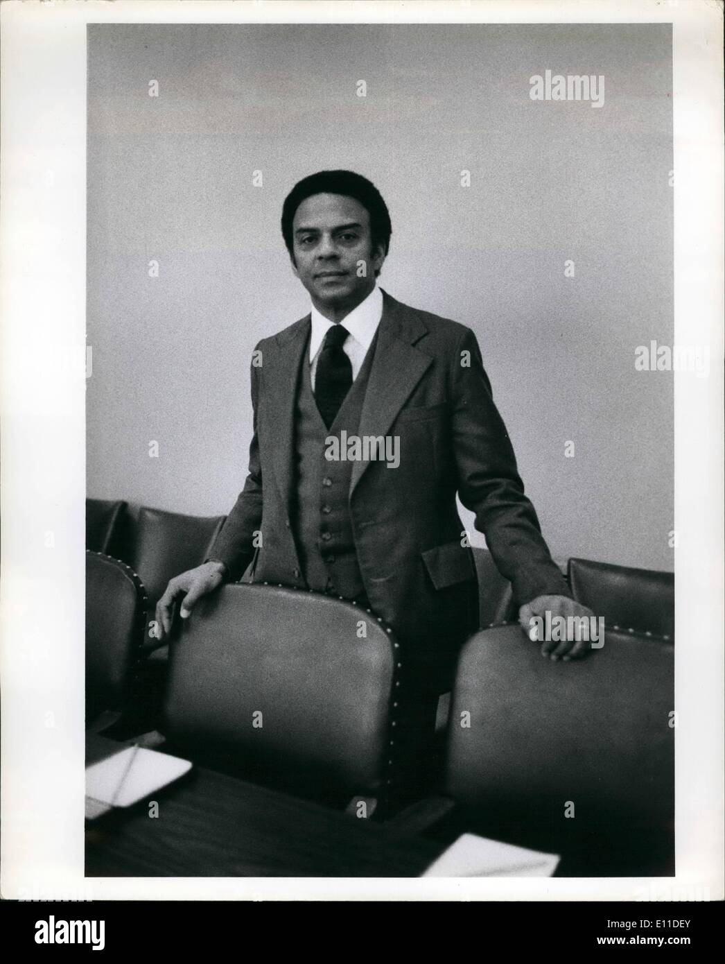 Mar. 03, 1977 - Un Security Council meeting: March 24, 1977 on the problem of the South Africa - President of the Security Council during March 1977 is Ambassador Andrew Young shown in his office at the UN. Stock Photo