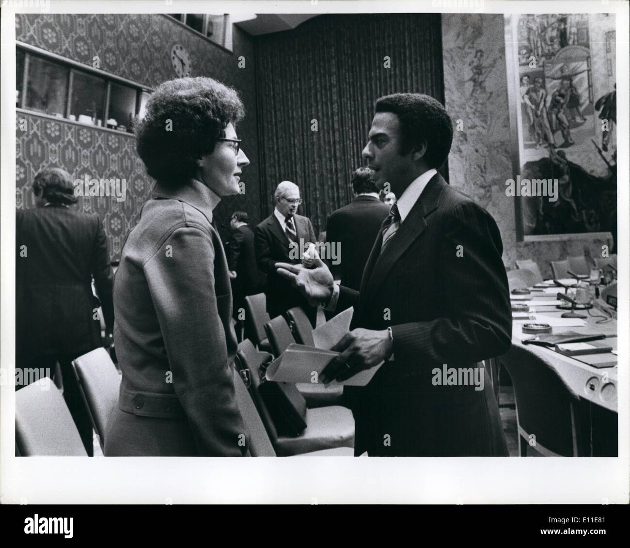 Sep. 09, 1977 - Sister Janice McLaughlin & Andrew Young UN Security Council meeting - UK & US Preposition - UN to ruled representative to Rhodesia. Sister Janice McLaughlin was meeting expelled from Rhodesia. Stock Photo