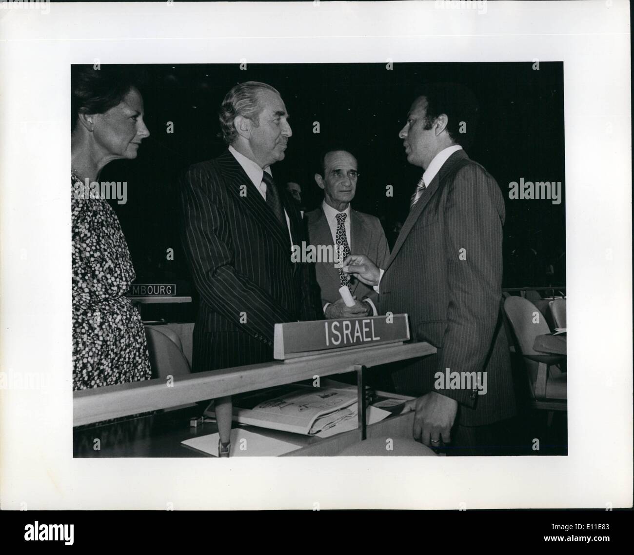 Sep. 09, 1977 - United Nations, Opening of General Assembly L-R Mr.Ilana Ben-Ani, Israeli Amb. Chiam Herzog, Chiam Landau and U.S. Amb.Andrew Young. Stock Photo