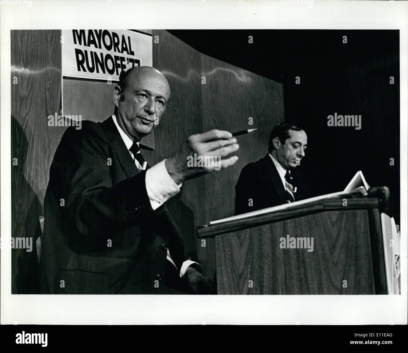 Sep. 09, 1977 - Edward I. Koch (with ) in a debate with Mario M.   day before Mayor  '77 election, won by Kochi. Stock Photo