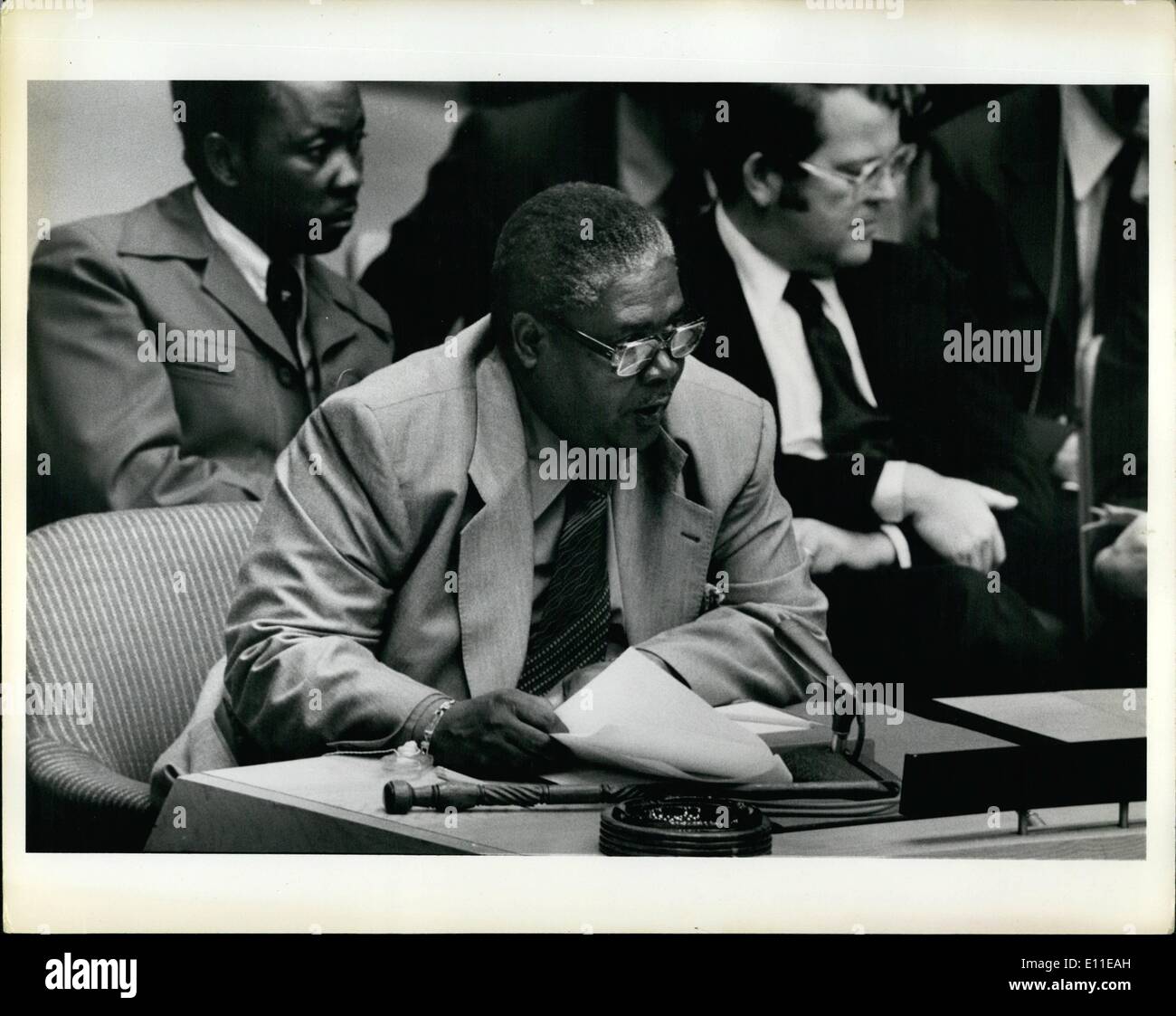 Sep. 09, 1977 - Joshua Nkomo of the Zimbabwe Patriotic front addressing the U.N. Security Council, the council was taking up an Stock Photo