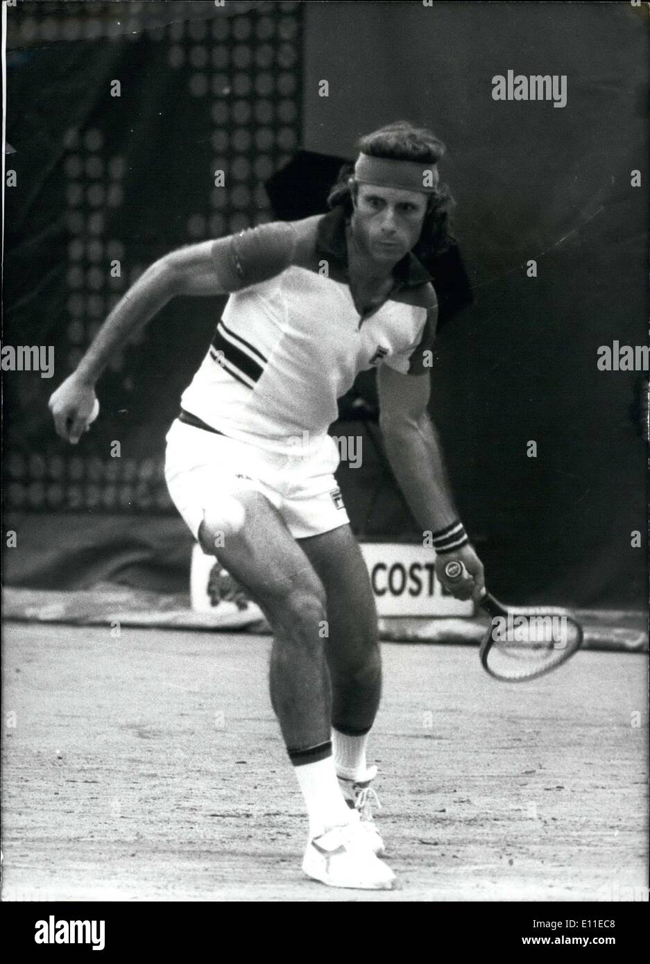 Jun. 06, 1977 - Argentinian Guillermo Vilas won the French Open at Roland-Garros Stadium by beating American Brian Gottfried in Stock Photo