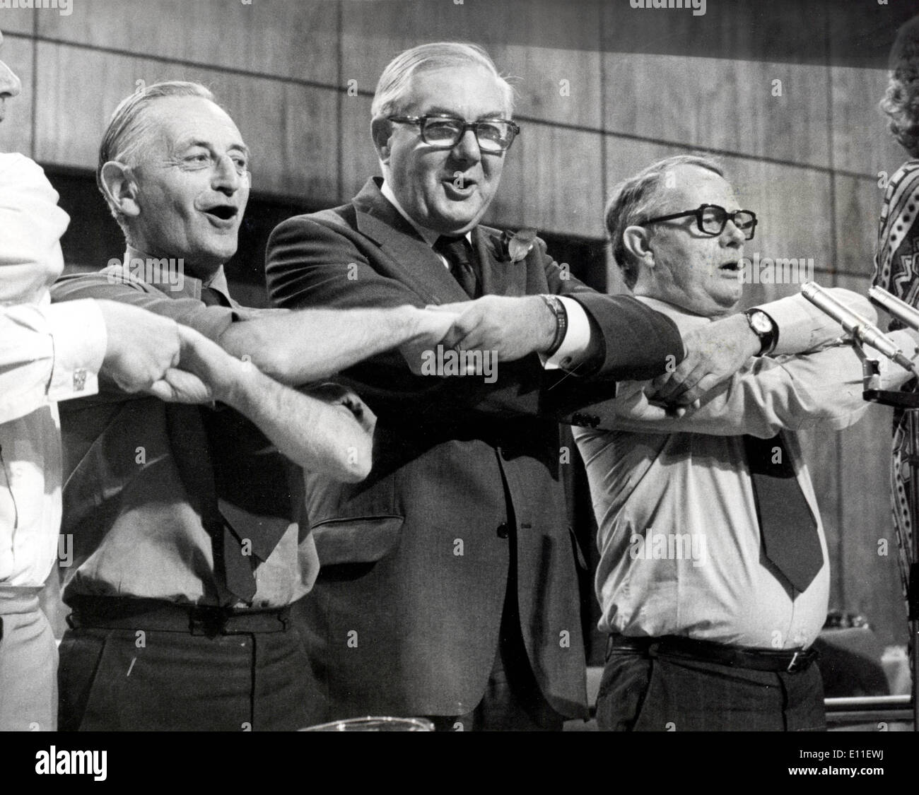 British prime minister James Callaghan attends conference FRANK ALLAUN and RON HAYWARD singing Stock Photo