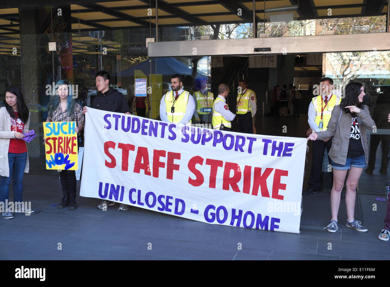 Sydney, Australia. 21st May, 2014. Staff have gone on strike over pay and conditions ahead of a nationwide student protest against the federal budget. Credit:  martin berry/Alamy Live News Stock Photo