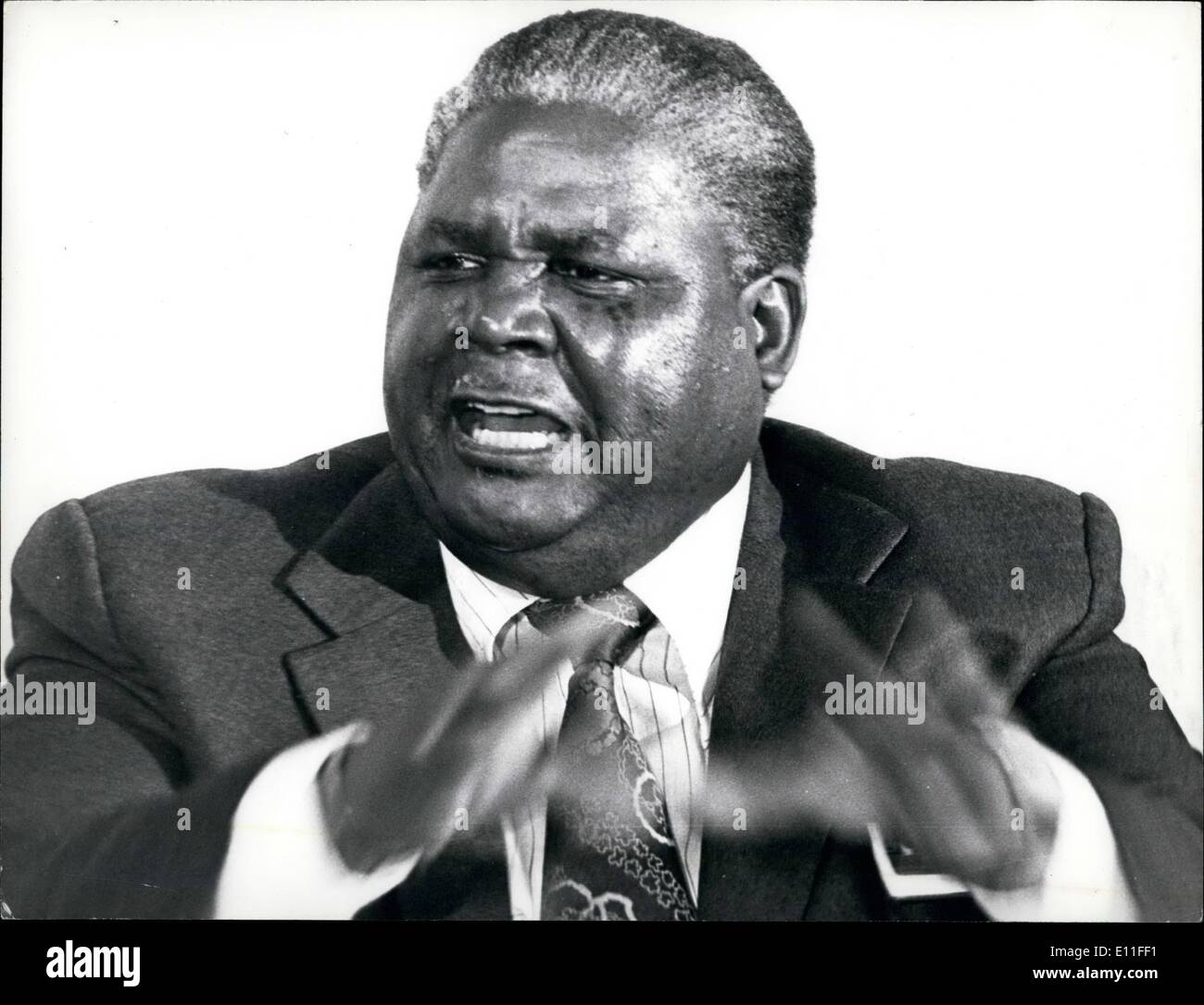 Jul. 07, 1977 - Nkomo Rhodesia: Joshua Nkomo, one of the leaders of the Patriotic Front addressed a press conference in Libreville during the OAU Heads of States Summit here. Credit: Camerapix Stock Photo