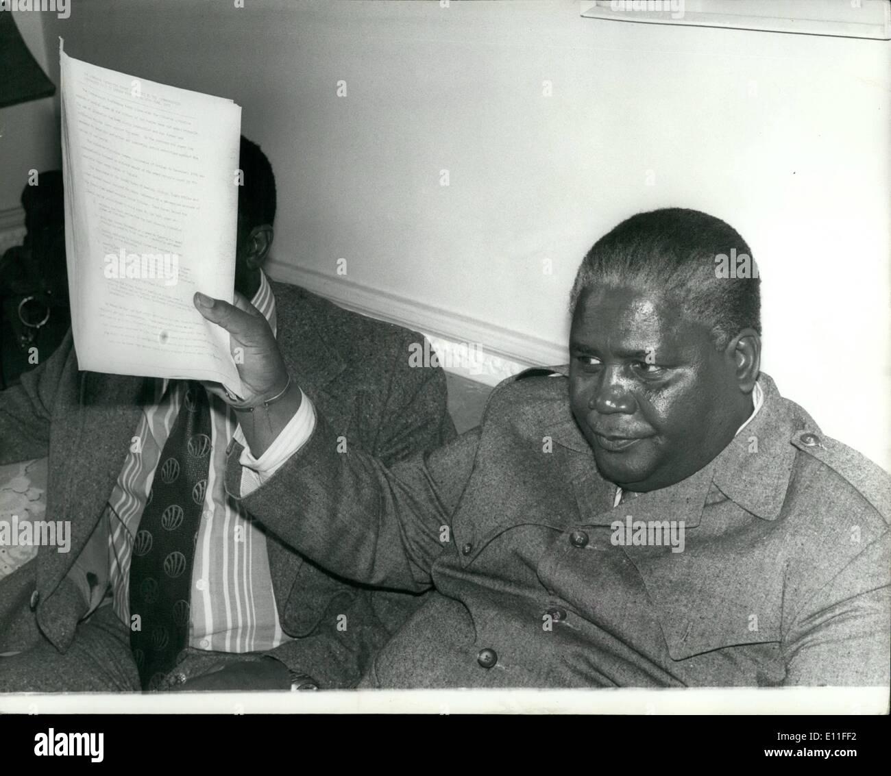Jul. 07, 1977 - Joshua Nkomo Gives Conference At The Savoy: Joshua Nkomo the leader of the African National Council in Rhodesia Stock Photo