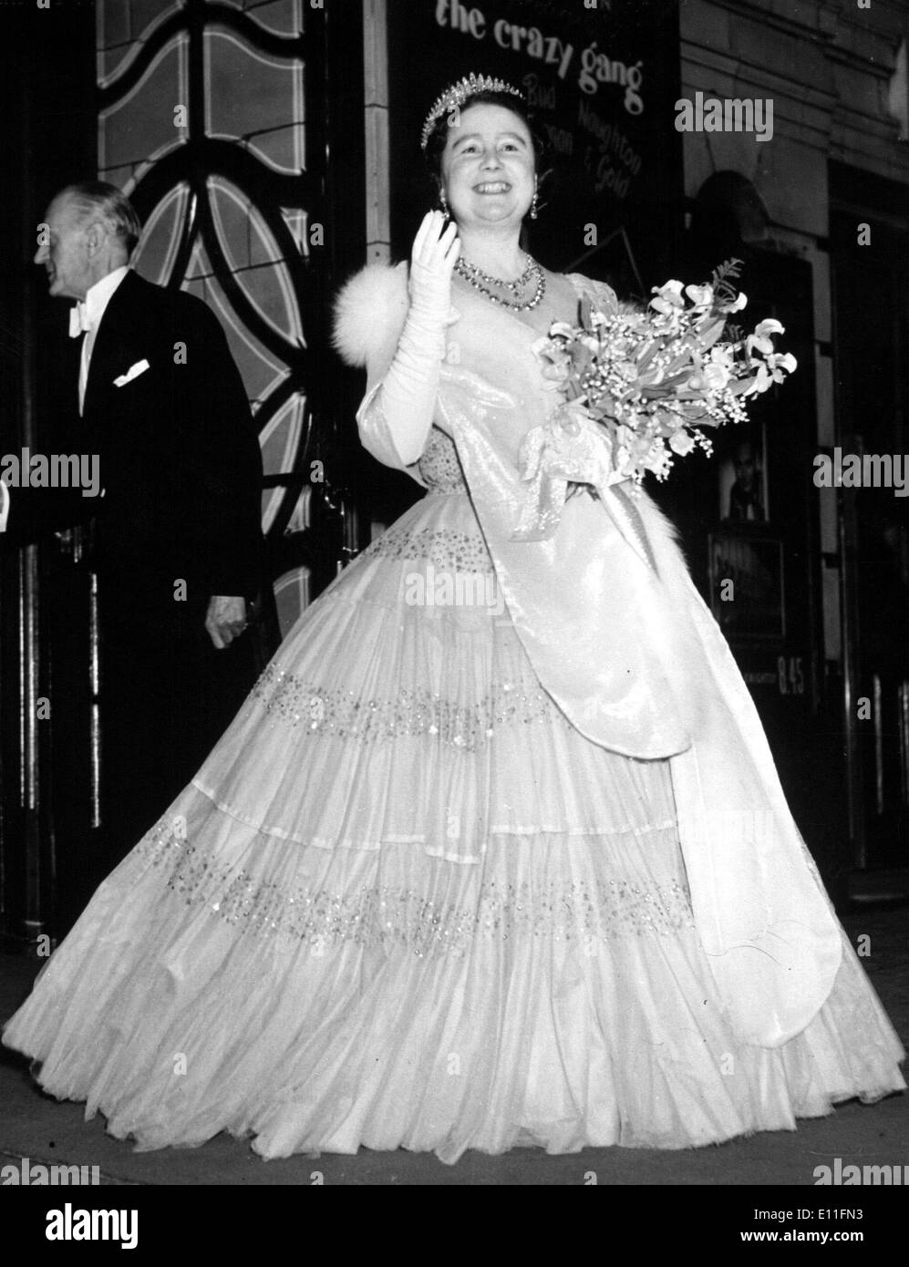 ELIZABETH Queen mother Bowes Lyon in a ball gown during an event in