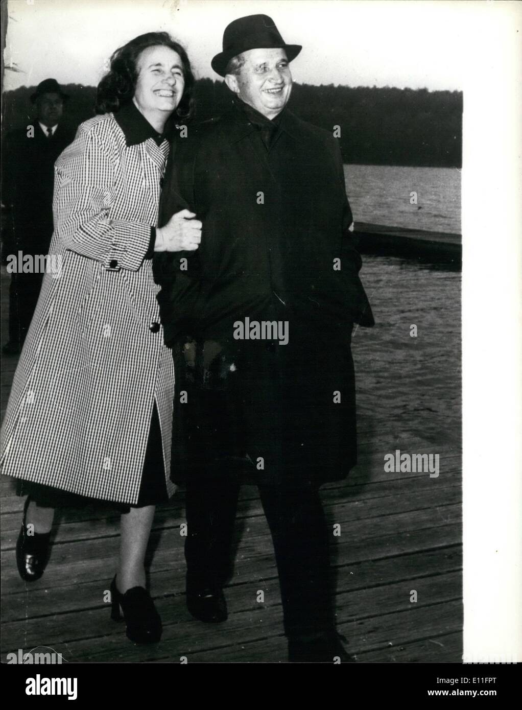 Jan. 01, 1978 - Romania President 60th Birthday: Nicolas Ceausescn, President of Romania,and General Secretary of the Romanian Communist Party, will be 60 tomorrow 26 January, is seen with his wife Elena at Shagow Park, Bucharest. Stock Photo