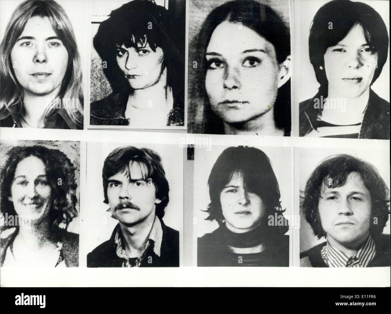 Oct. 25, 1977 - The Biggest Search In History For The Killer Of Dr Schleyer: In the very same night of October 19th, when the body of Hanna-Martin Schelyer was found, the FRG started biggest search in the history of the Germany. Wanted are 16 terrorist in connection with the murder of Schleyer. Thousands of posters and handbills have been handed out by the police. Photo Shows L-R: Inge Viett, Juliane Plambeox, Angelika Speitel, and Susanne Albrecht, Bottom Stock Photo