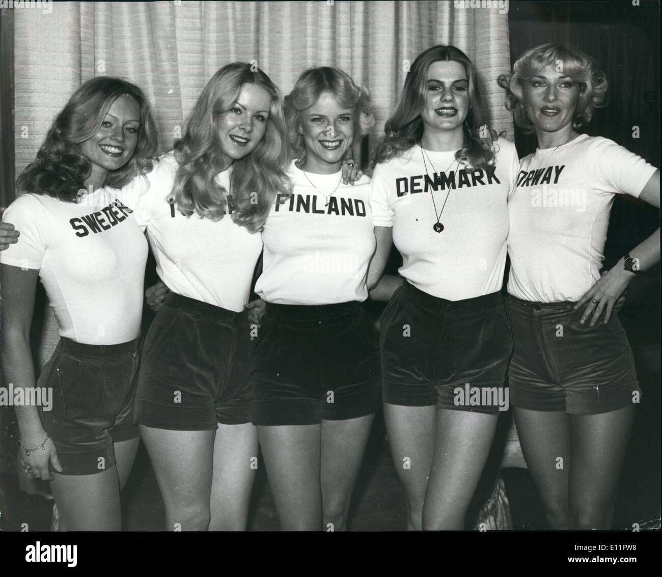 Nov. 11, 1977 - Photo Call For Miss World Contestants:A photo call was held yesterday at the Lycenm Ballroom in the Strand for all the contestants of the Miss World Competition which will be held at the Royal Albert Hall this Thursday 17th Nov. Photo shows Five of the contestants (L-R) Miss Sweden-Mamy Stavins, Miss Iceland-Dilly Sigurlaug Hall Dorsdottir, Miss Finland-Asta Seppala, Miss Denmark-Anette Dybdal, and Miss Norway-Ashild Jenny Ottensen. Stock Photo