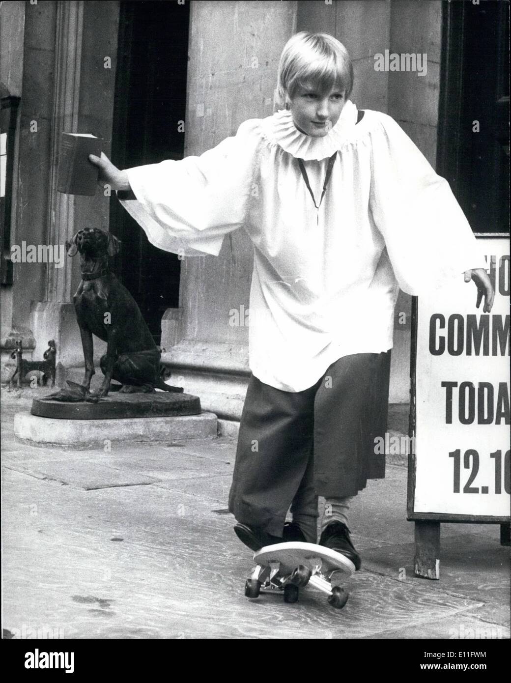 Nov. 11, 1977 - Andrew March is Britain's top choirboy photo shows 12 years old Andrew March set off on his skateboard yesterday after becoming Britain top choirboy in a contest at St George's church in Hanover square. Along with the title Andros won ,000 for Christ church, tun-bridge wells Kent, where his father is the vicar and where Andrew sings twice a week in the chair along with his two sisters. Stock Photo