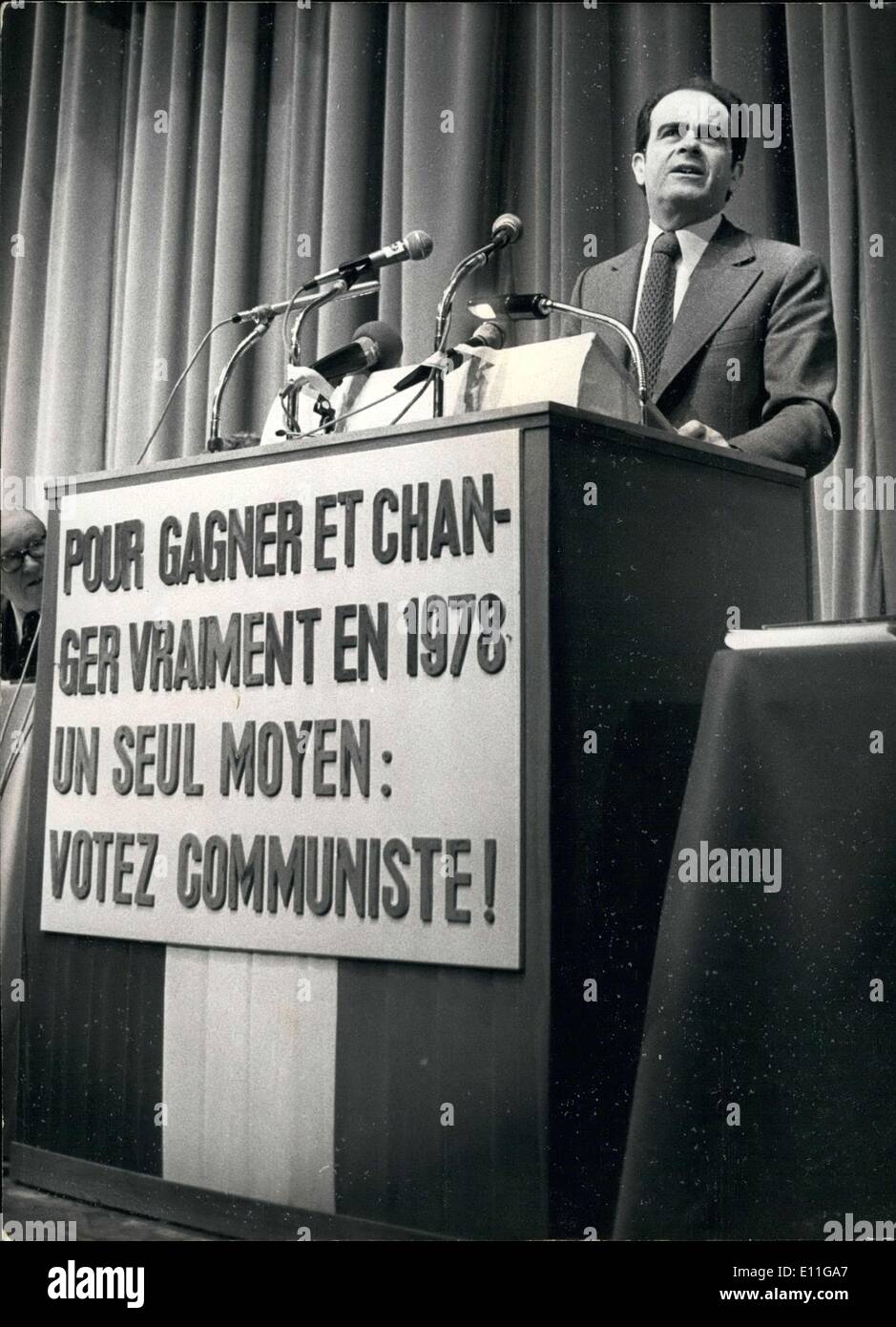 Jan. 08, 1978 - Georges Marchais lashed out in a violent attack of the Socialist Party during his report in front of the Communist Party's National Conference that met this weekend at the Palace of Congress at Porte Maillot. Stock Photo