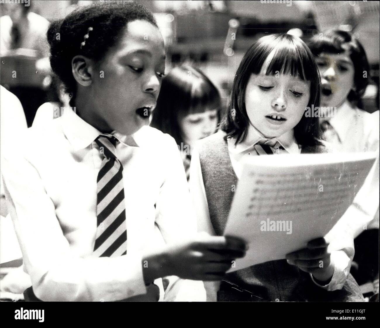 Nov. 29, 1977 - Ilea Carol festival at Festival hall; Music composed by pupils at five Ilea primary schools and two comprehensive schools will be heard for the first time at performance of London Schools Festival of Christmas Music in the Royal Festival Hall in December 1,2,9 and 13. The music has been composed by boys and girls at Barrow Hill junior school, Westminster; Fox Primary school, Weandsworth;Wendell Park School, Hammersmith and at Archbishop tenison's school Lambeth adn Charlton School, Greenwich Stock Photo