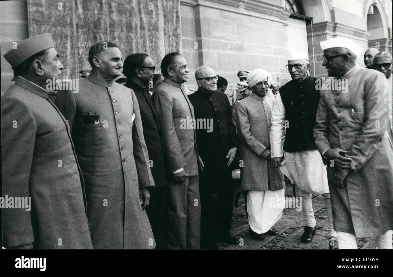 Dec. 12, 1977 - President Shri Sanjiva Reddy, Vice President Mr. B.D. Jetty (with turban) and Prime Minister Shri. Morarji Dubai accompaning to Conference Hall for the Annul Governor's meet at Rashtrapath Bhavan in New Delhi on Saturday morning Stock Photo