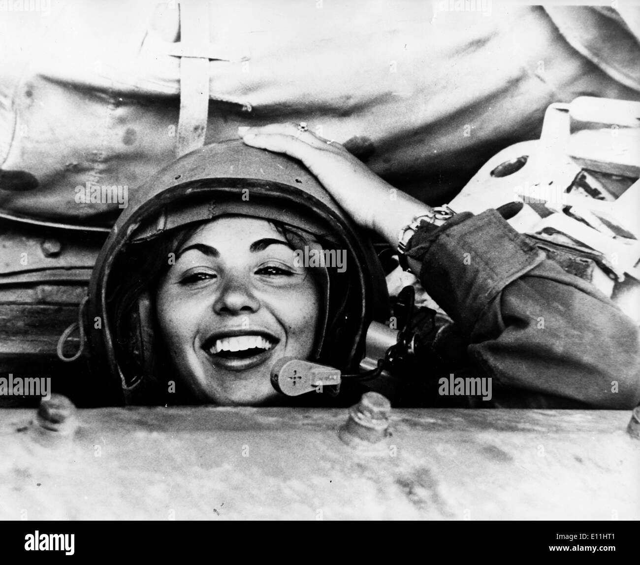 Jun 21, 1978; Jerusalem, Israel; One of Israel women tank drivers at the control of a 50-ton Centurion tank. Muslim Religion Stock Photo
