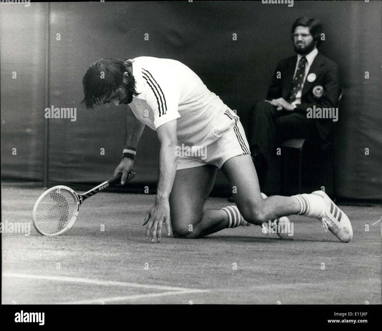 Jul. 07, 1978 - Nastase banned from Top Tennis for three months after being beaten by Okker at Wimbledon: Ilie Nastase the ''bad boy'' of tennis, stepped off the courts after being knocked out of the Wimbledon men's singles yesterday by the unseeded Dutchman Tom Okker, to be told that he had been suspended from Grand Prix competition, the world's major tournaments, for three months. The suspension and a fine of 5,000 dollars were imposed by the Men's International Professional Tennis Council for a ''pattern of aggravated behaviour which at grand prix tournaments'' Stock Photo