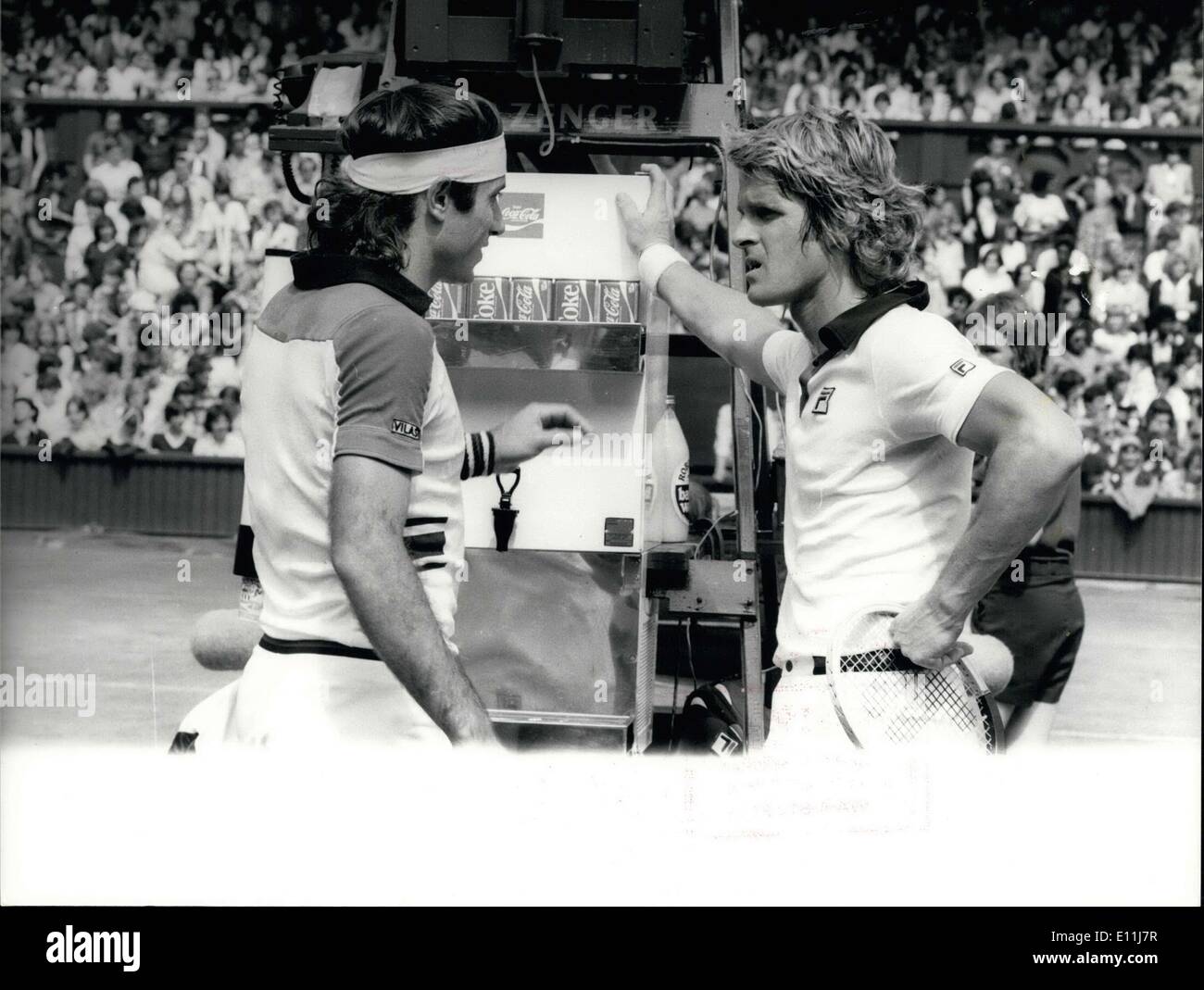 Jul. 11, 1978 - Public star s in Players: About 15,000 members of the public are being featured on screen during the shooting of the film Players currently on location at Wimbledon. The film stars Ali MacGraw and Dean Paul Martin. It is a love story set against the backdrop of the famous Wimbledon Centre Court. In the film Dean Paul Martin, himself a ranked professional player plays the role of a World tennis competitor and in the film he is shown competing against top tennis stars Guillermo Vilan and Ilia Nastase Stock Photo
