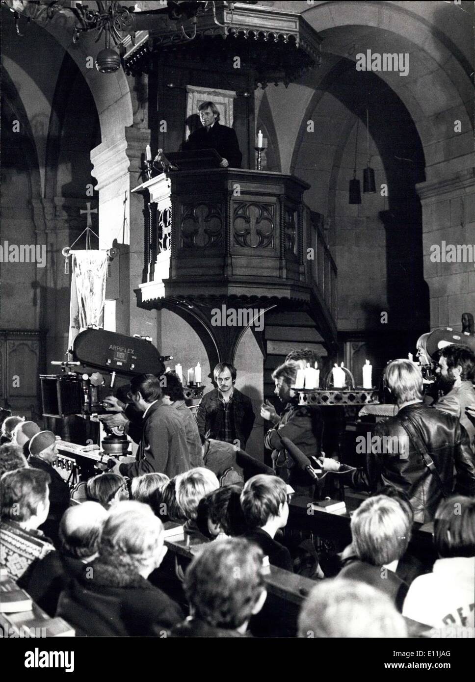 Apr. 06, 1978 - Swiss reformer Zwingli from 1500 in Zurich of today. Wednesday and Thursday at Zurich's famous Fraumunster-church, where swiss reformer Ulrich Zwingli once helt his sermons there was Zwingli again on the pulpit. Zwingli is given by the actor Mathias Harich(on the pulpit) in filming the novel ''Ursula''by famous swiss author Gottfried Keller. The film. directed by Egon Gunther (GDR) , is a vo-production of swiss and GDR-TV. Stock Photo