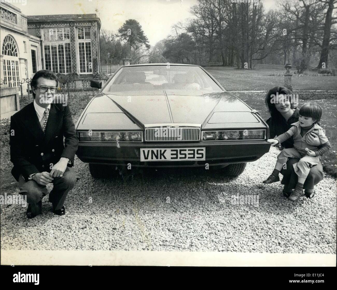 Apr. 24, 1978 - Lord Tavistock receives a ?32,000 Lagonda as wedding Anniversary present from his wife: Lord Tavistock today received from his wife ?32,000 Aston Marin Lagonda, Lord and Lady Tavistock celebrate thieir 17the wedding anniversary of June 20, Lady Tavistock exoplained ''I expected delivery of the car about then, so i decided to pay for the cat myself-with my diners club credit card-and give it to my husband as a present. The car has been delivered rather earlier than expected, but the sntiment is the same'' Stock Photo