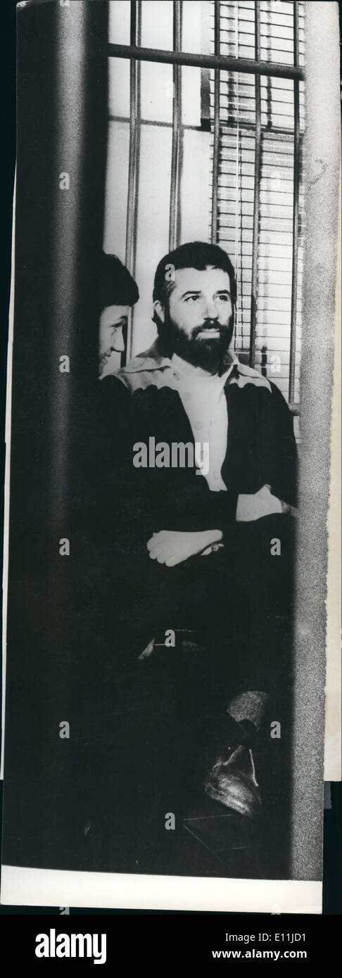 May 05, 1978 - Italy's most Evil Man : Red Brigades leader Renato Curcio caged like an animal that he is during the Turin trial.The bearded Curcio a University drop-out, a political revolutionary, ruthless terrorist, with his gang he has during the last five years bombed, maimed, and killed in an effort to bring the state down. Photo shows Red Brigades leader Renato Curcio behind bars during the trial in Turin. Stock Photo