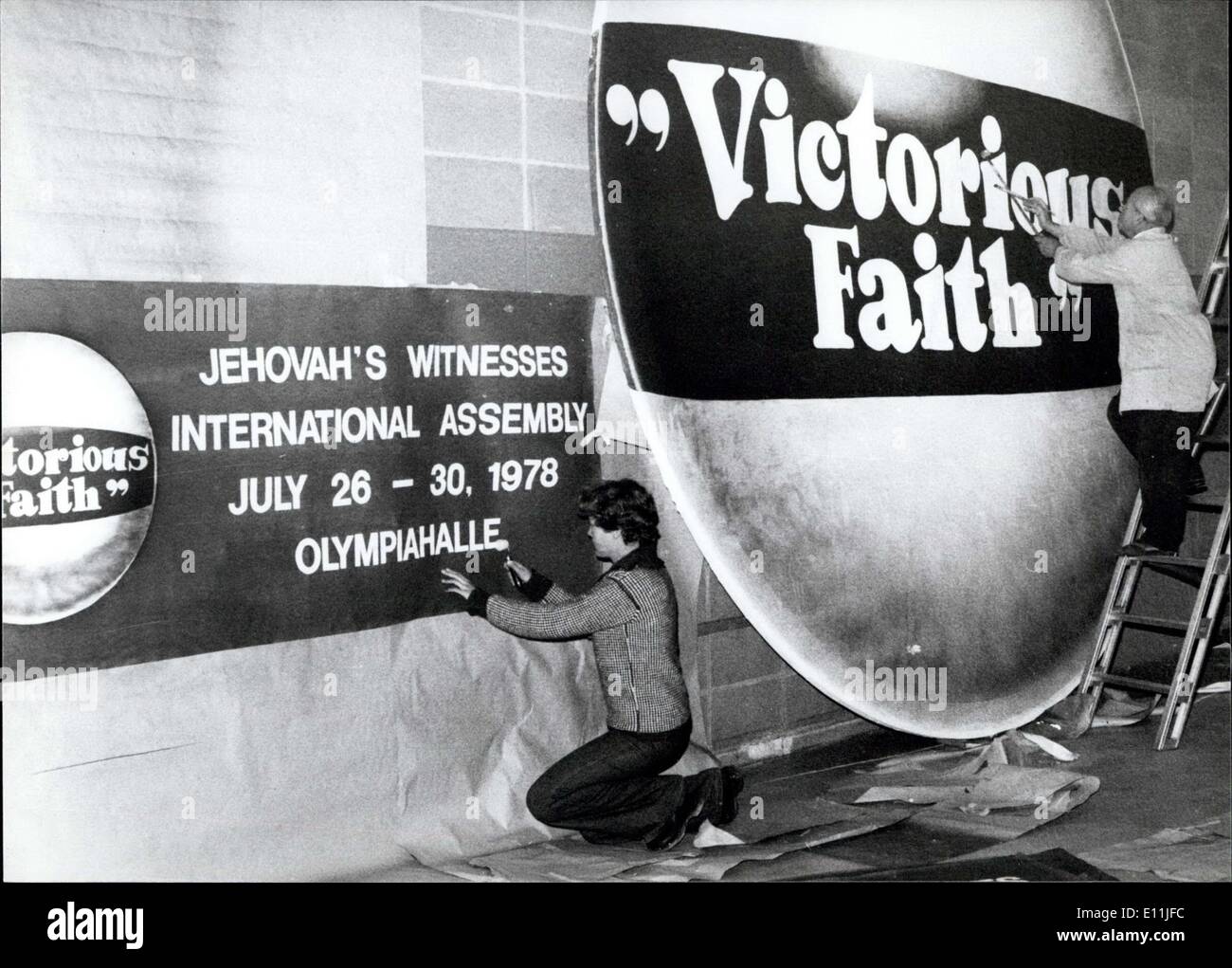 Jul. 30, 1978 - International Assembly Of Jehovah's Witnesses In Munich/West Germany: ''Victorious Faith'' this is the motto of Stock Photo