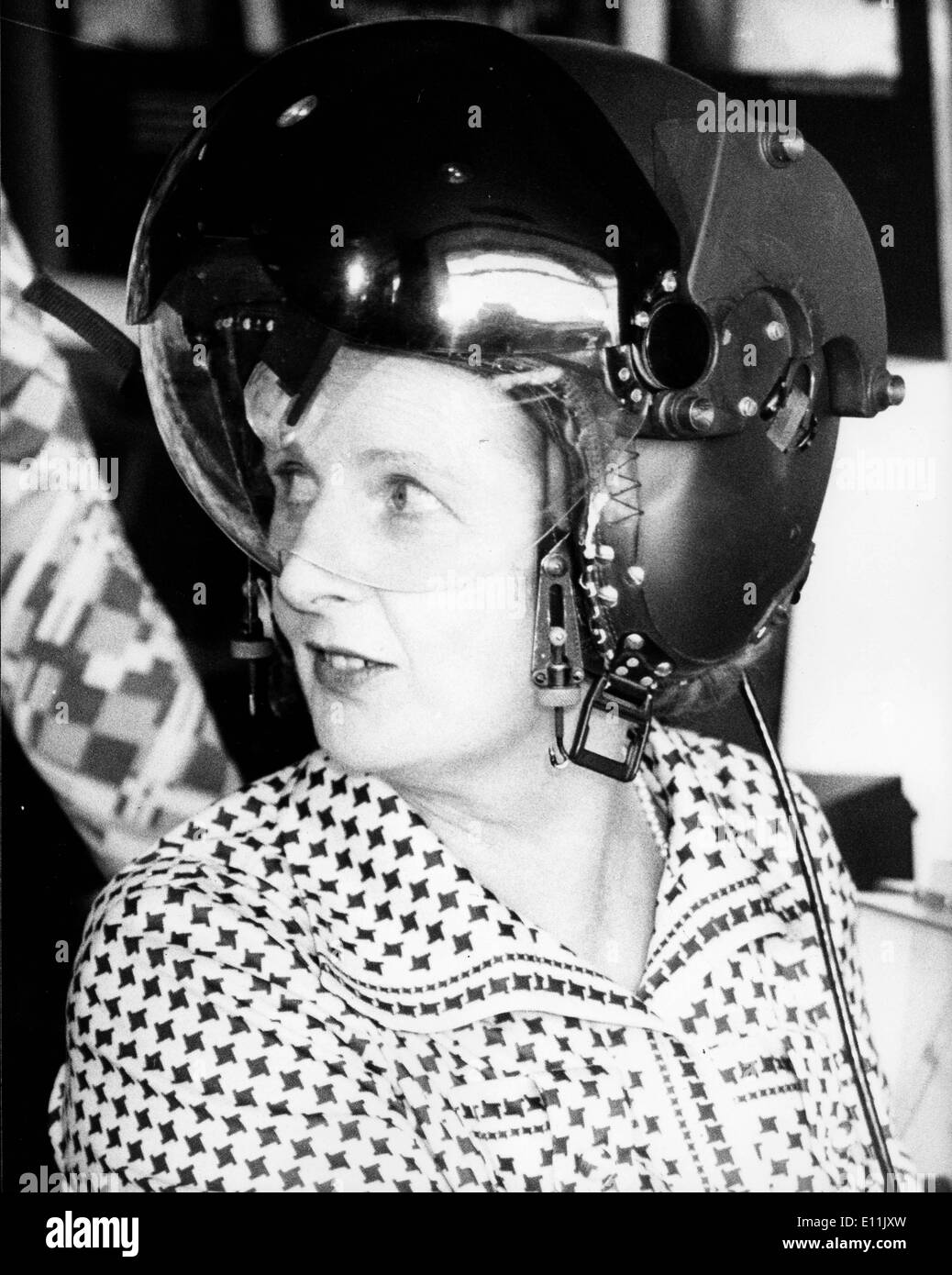 Margaret Thatcher in pilot helmet Stock Photo