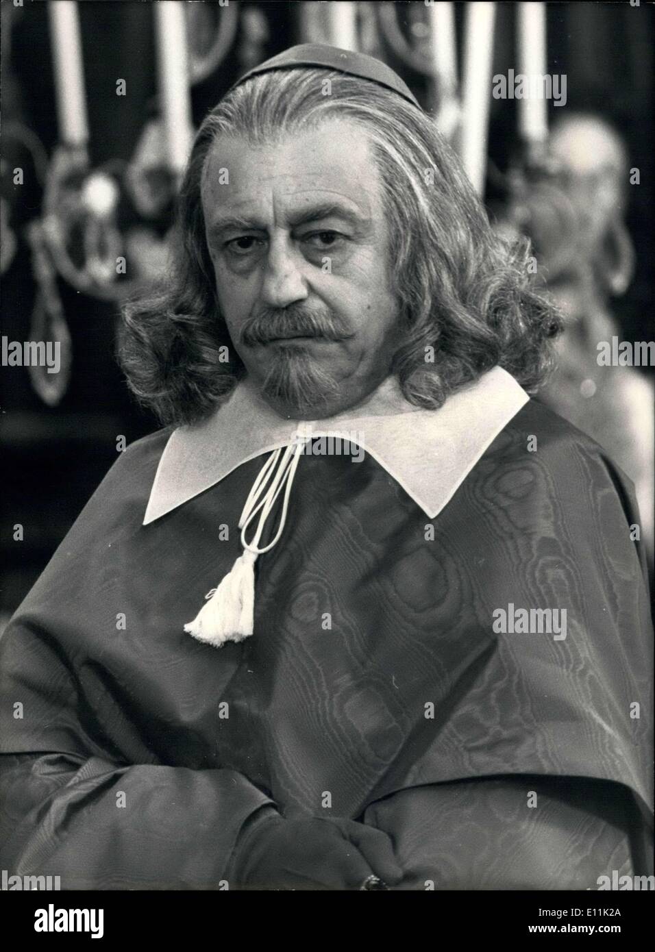 May 24, 1978 - He has been so busy with movies and plays lately that Francois Perier's appearance on TV is an event. He will soon be playing his first historical role, that of Cardinal Mazarin, the famous French statesman from Italy. Pierre Cardinal is directing this new series that will be shown over four episodes for the third television chain. Francois Perier is pictured in the role of Cardinal Mazarin. Stock Photo