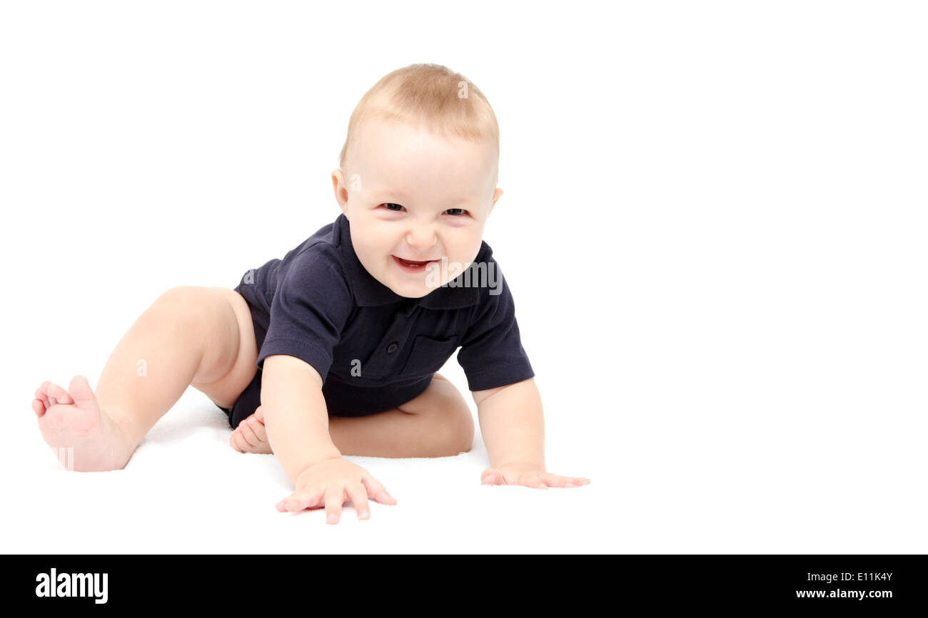 happy baby crawling Stock Photo