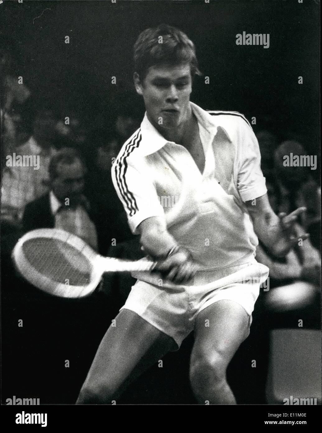 Oct. 10, 1978 - Davis Cup Round at Crystal Palace: For the first time since 1936 Britain today met Australia in the semi-final of the Davis Cup at Crystal Palace. This is the first indoor match Britain has played. Photo shows British team player Buster Mottram reaches for the ball during todays semi-final. Stock Photo