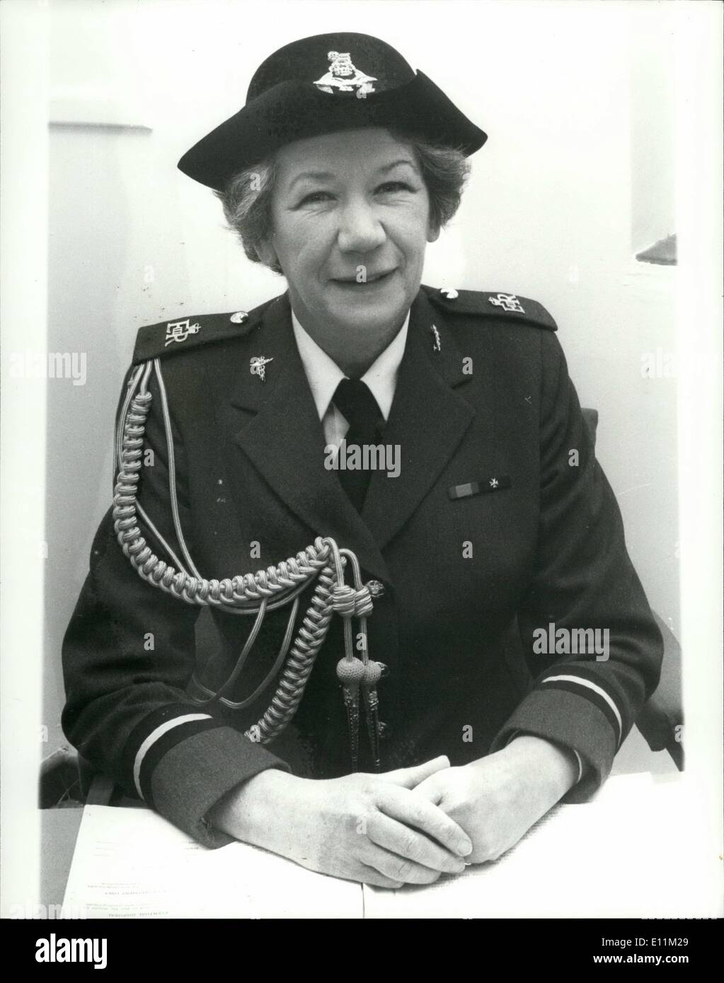 Oct. 10, 1978 - Group Officer Joan Metcalfe New Matron in Chief Royal Air Force Nursing Service. Group Officer Joan Metcalfe, today hook up her appointment as Director, Royal Air Force Nursing Services and Matron in Chief, Princess Marry's Royal Air Force Nursing Service, in the acting rank of Air Commandant. She is also appointed Monoarry Nursing Sister to Her Majesty the Queen. Photo Shows: Air Commandant in her office this morning at First Avenue House High Holborn. Stock Photo
