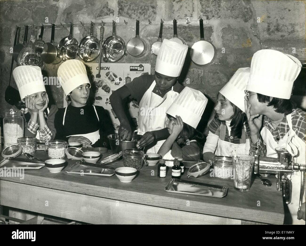 Nov. 11, 1978 - For those of you who want to learn how to prepare and serve a meal, a new cooking school just opened in Paris. At ''Loges de la Cuisine,'' adults and children, whether they be beginner or not, can take classes that might help them become famous chefs one da Stock Photo