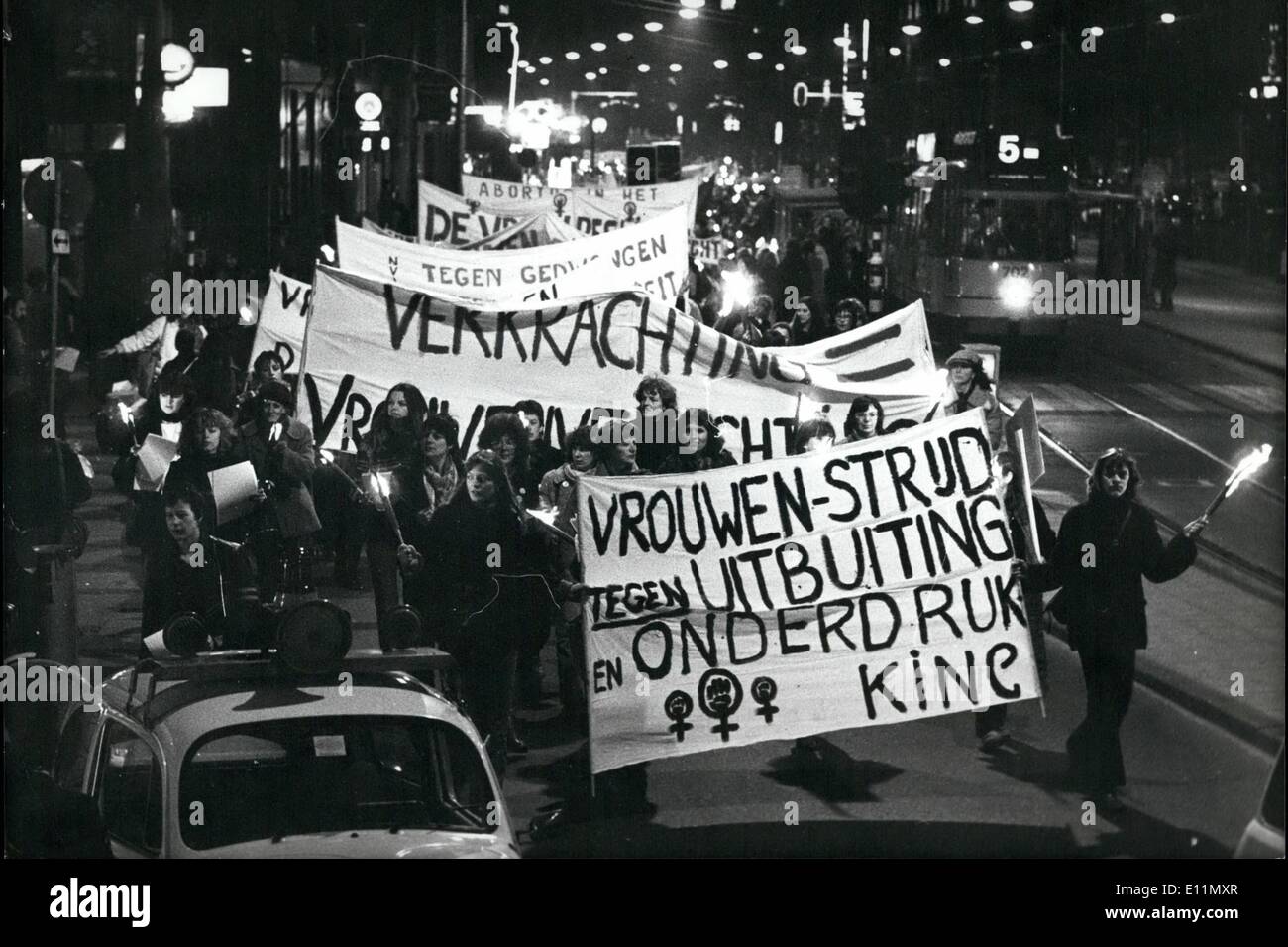 Mar. 03, 1979 - Within the cadre of the International Women Day (march the eight) some thousands of women demonstrated in Amsterdam with torches. the motto was : ''Fight against exploitation and suppression' Stock Photo
