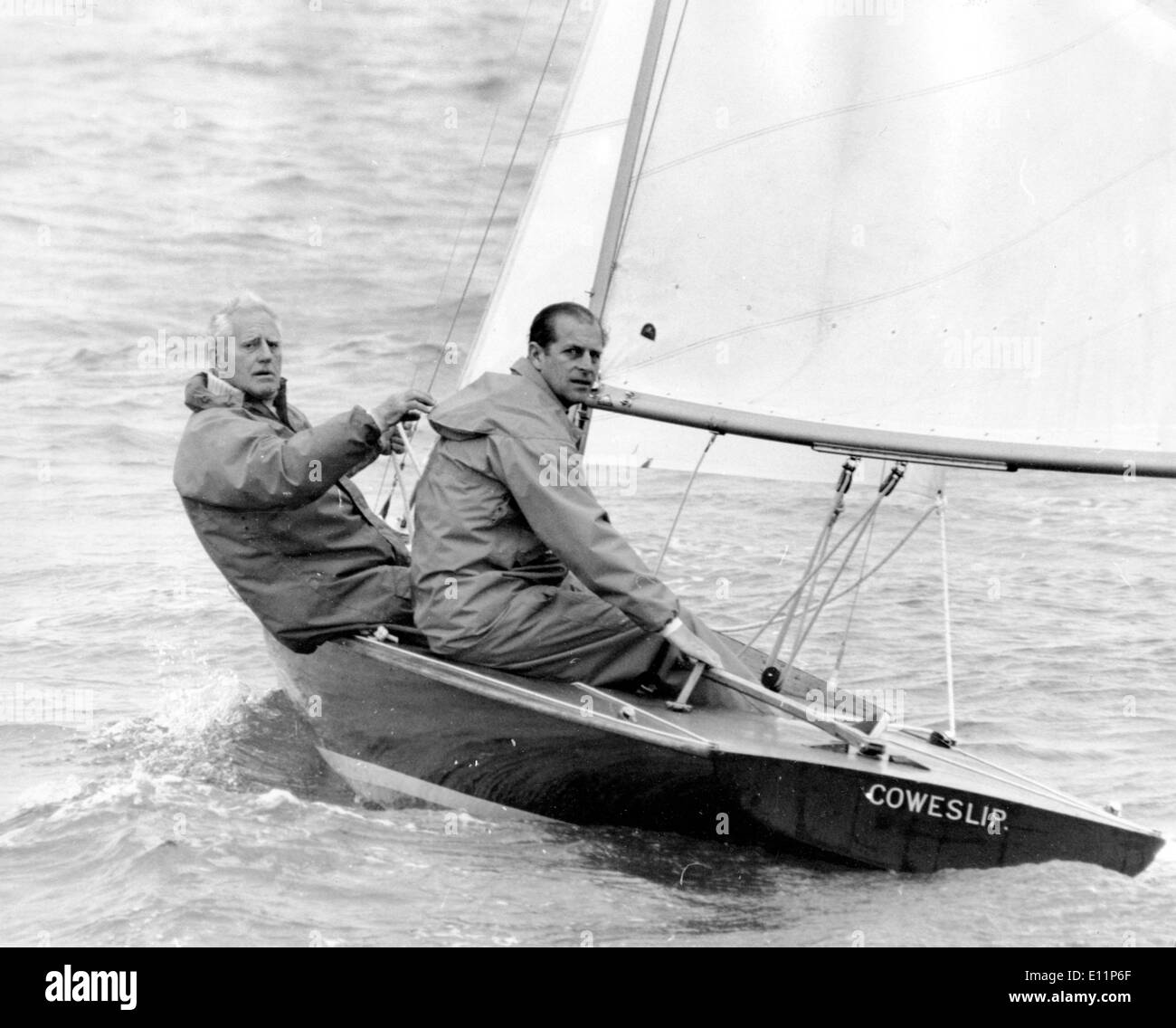 Prince Philip and Uffa Fox sail Stock Photo
