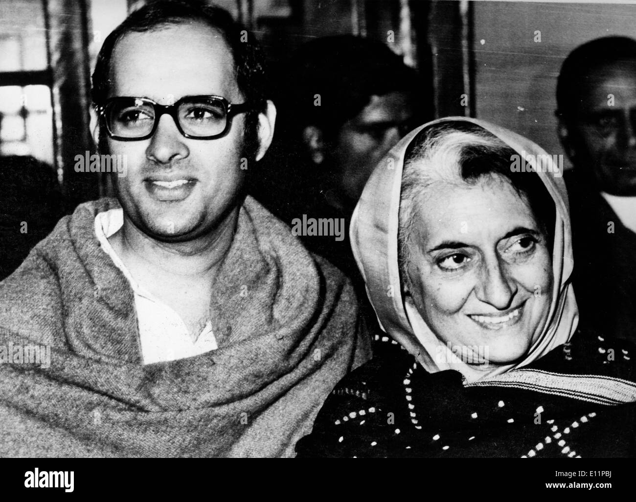 INDIRA GANDHI, Prime Minister of India with her son SANJAY Stock Photo