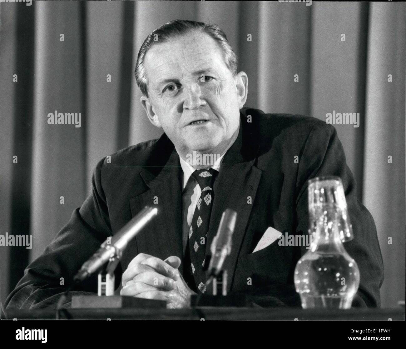 Jun. 06, 1979 - Governor of Hong Kong Dir Murray MacLehose holds Press Conference. Photo Shows: Sir Murray MacLehose seen during his press conference in London -as Hong Kong seeks military aid to halt immigrants such as the boat people. Stock Photo