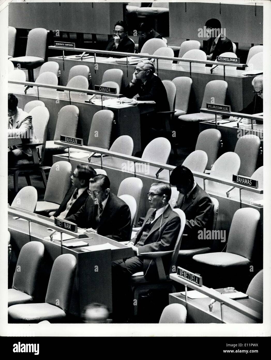 Dec. 11, 1979 - The United Nations, New York, N.Y.: The United Nations began a debate on democratic kampuchea today. Photo shows Foreground Vietnam deligation with Perm. Rep. Ha Van Lau, BKGD. DEM. Kapuchea deligation with thioum prasith permanent rep. Stock Photo