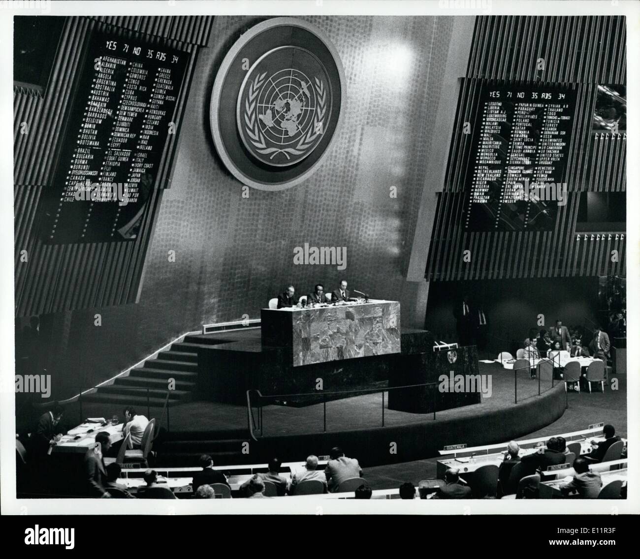 Sep. 09, 1979 - UN General Assembly opening session center: New President Salim Ahmed Salim (Tanzanian). Photo taken during vote on seating of democratic Kampuchea. Stock Photo