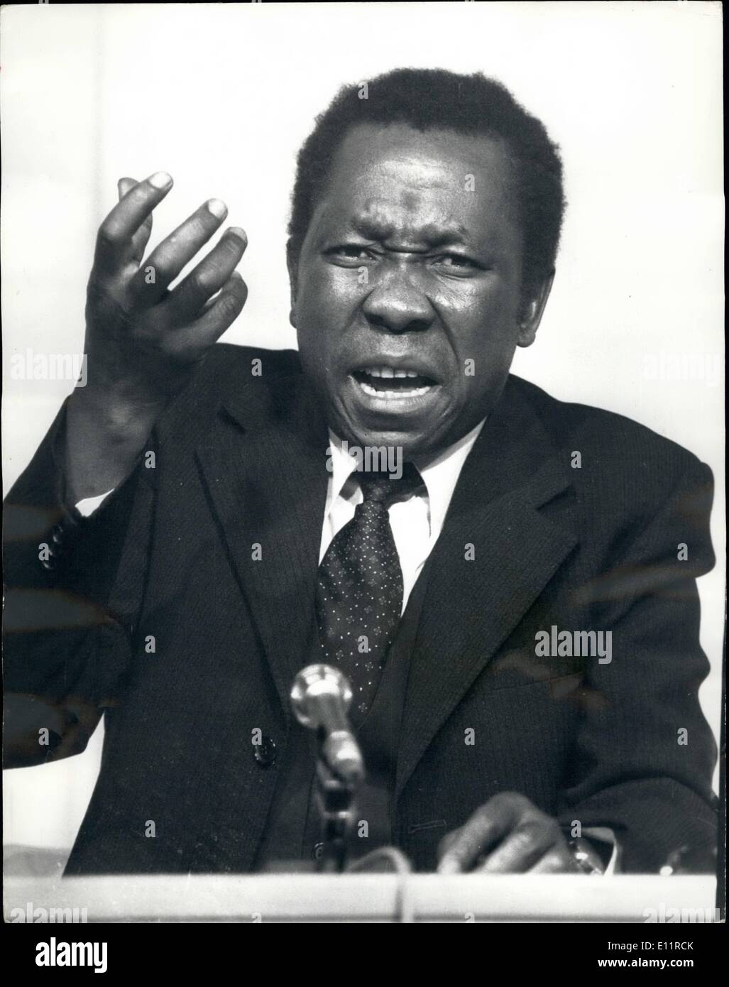Oct. 10, 1979 - PATROITIC FRONT PRESS CONFERENCE The Patriotic Front held a press conference this morning to announce their views on the future of the Zimbabwe Rhodesia talks at Lancaster House, PHOTO SHOWS Dr Eddison Zvobgo spokesman for the Patriotic Front seen during the Press conference in London today. Stock Photo
