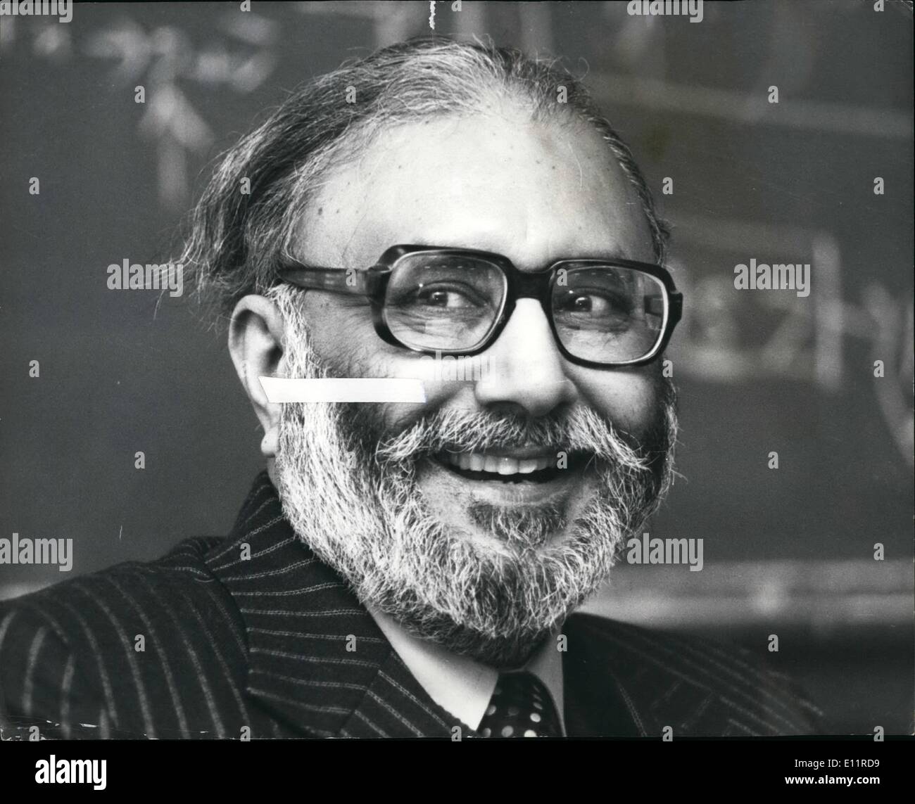 Oct. 10, 1979 - London Professor Abdus Salam win Nobel Prize . The Nobel Prize for Physics has been award jointly to Imperial College of London, Professor Abdua Salam from Pakistan, and Americans Sheldon Glashow, and Steven Weinberg for their work in Electromagnetic Interaction between elementary particles. Photo shows Professor Abdus Salam joint winner. at the Imperial College of London today. Stock Photo