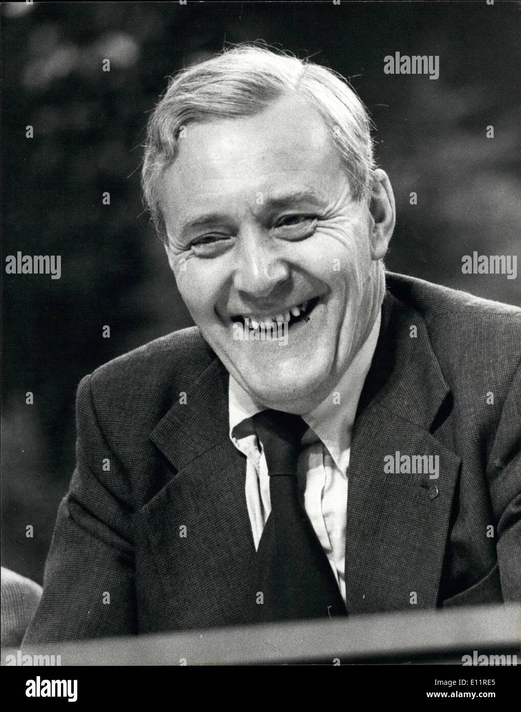 Oct. 10, 1979 - Labour party conference at Brighton. Photo shows Tony Benn has a smile and a joke during the vote about smoking Stock Photo