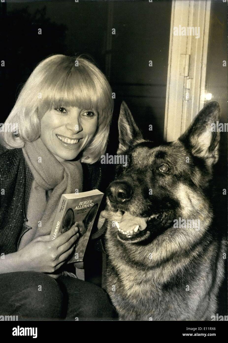 Oct. 24, 1979 - French model and actress Mireille Darc is pictured with a German Shepard on occasion of the release of her new book about her dogs, written by Philippe de Wailly and Guy le Bolzer. Stock Photo